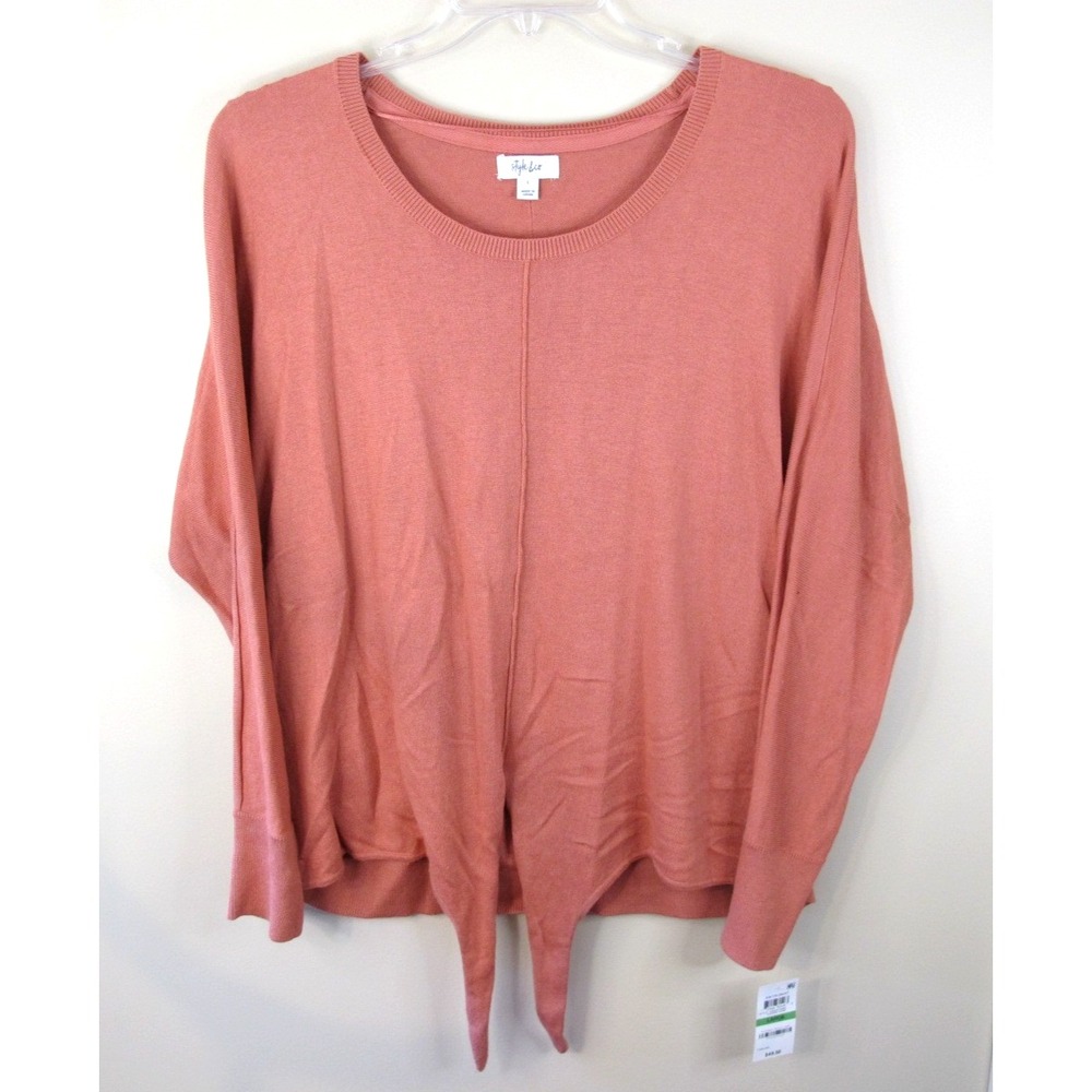 Style & Co Waist Tie Long Sleeve Pullover Sweater Women's Large Copper Rose NEW